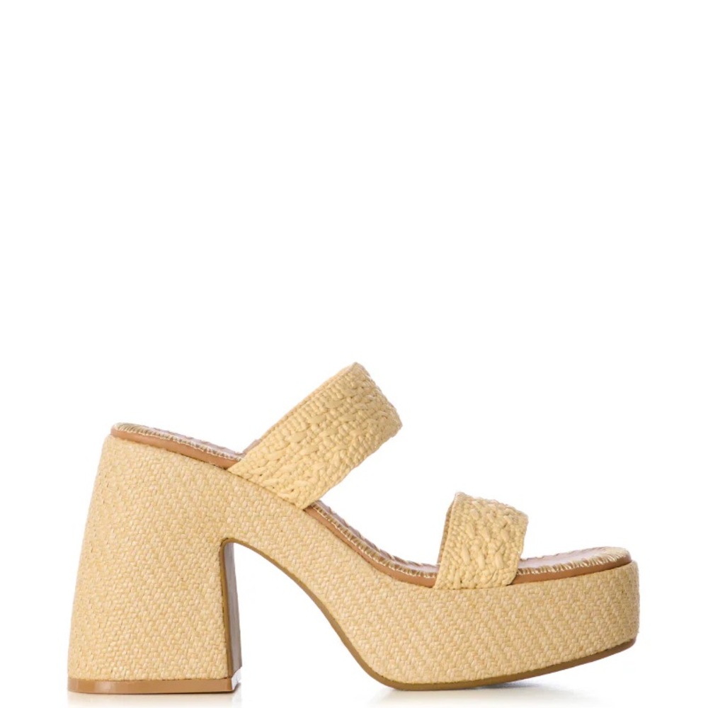 AZALEA WANG Tan Woven Raffia Crochet Platform Sandals - Picture 2 of 4